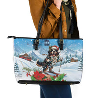 Switzerland Christmas Leather Tote Bag Merry Swissmas Bernese Mountain Dog - Wonder Print Shop