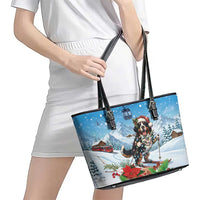 Switzerland Christmas Leather Tote Bag Merry Swissmas Bernese Mountain Dog - Wonder Print Shop
