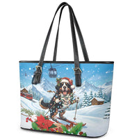 Switzerland Christmas Leather Tote Bag Merry Swissmas Bernese Mountain Dog - Wonder Print Shop
