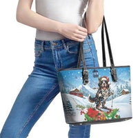 Switzerland Christmas Leather Tote Bag Merry Swissmas Bernese Mountain Dog - Wonder Print Shop