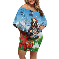 Switzerland Christmas Off Shoulder Short Dress Merry Swissmas Bernese Mountain Dog - Wonder Print Shop