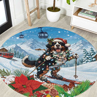 Switzerland Christmas Round Carpet Merry Swissmas Bernese Mountain Dog - Wonder Print Shop