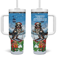 Switzerland Christmas Tumbler With Handle Merry Swissmas Bernese Mountain Dog - Wonder Print Shop