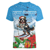 Switzerland Christmas Women V-Neck T-Shirt Merry Swissmas Bernese Mountain Dog - Wonder Print Shop