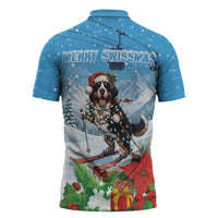 Switzerland Christmas Zipper Polo Shirt Merry Swissmas Bernese Mountain Dog - Wonder Print Shop