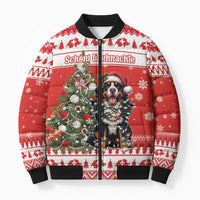 Personalized Merry Swissmas Bomber Puffer Jacket Bernese Mountain Dog Christmas Pattern - Wonder Print Shop