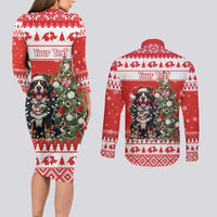Personalized Merry Swissmas Couples Matching Long Sleeve Bodycon Dress and Long Sleeve Button Shirt Bernese Mountain Dog Christmas Pattern - Wonder Print Shop