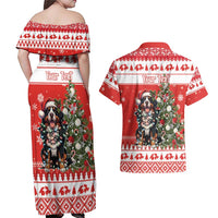 Personalized Merry Swissmas Couples Matching Off Shoulder Maxi Dress and Hawaiian Shirt Bernese Mountain Dog Christmas Pattern - Wonder Print Shop