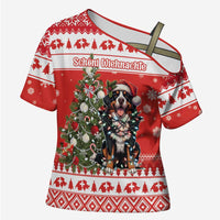 Personalized Merry Swissmas Cross Shoulder Shirt Bernese Mountain Dog Christmas Pattern - Wonder Print Shop