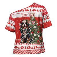 Personalized Merry Swissmas Cross Shoulder Shirt Bernese Mountain Dog Christmas Pattern - Wonder Print Shop