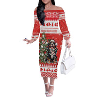 Personalized Merry Swissmas Family Matching Off The Shoulder Long Sleeve Dress and Hawaiian Shirt Bernese Mountain Dog Christmas Pattern - Wonder Print Shop