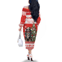 Personalized Merry Swissmas Family Matching Off The Shoulder Long Sleeve Dress and Hawaiian Shirt Bernese Mountain Dog Christmas Pattern - Wonder Print Shop