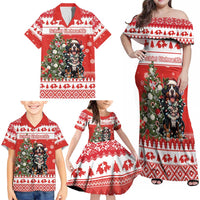 Personalized Merry Swissmas Family Matching Off Shoulder Maxi Dress and Hawaiian Shirt Bernese Mountain Dog Christmas Pattern - Wonder Print Shop