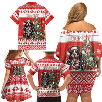 Personalized Merry Swissmas Family Matching Off Shoulder Short Dress and Hawaiian Shirt Bernese Mountain Dog Christmas Pattern - Wonder Print Shop