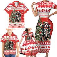 Personalized Merry Swissmas Family Matching Short Sleeve Bodycon Dress and Hawaiian Shirt Bernese Mountain Dog Christmas Pattern - Wonder Print Shop