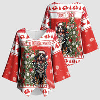 Personalized Merry Swissmas Kimono Sleeve Blouse Bernese Mountain Dog Christmas Pattern - Wonder Print Shop