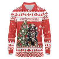 Personalized Merry Swissmas Long Sleeve Polo Shirt Bernese Mountain Dog Christmas Pattern - Wonder Print Shop