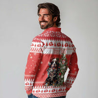 Personalized Merry Swissmas Long Sleeve Polo Shirt Bernese Mountain Dog Christmas Pattern - Wonder Print Shop