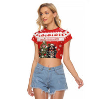 Personalized Merry Swissmas Raglan Cropped T Shirt Bernese Mountain Dog Christmas Pattern - Wonder Print Shop