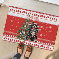 Personalized Merry Swissmas Rubber Doormat Bernese Mountain Dog Christmas Pattern - Wonder Print Shop