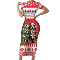 Personalized Merry Swissmas Short Sleeve Bodycon Dress Bernese Mountain Dog Christmas Pattern - Wonder Print Shop