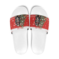 Personalized Merry Swissmas Slide Sandals Bernese Mountain Dog Christmas Pattern - Wonder Print Shop