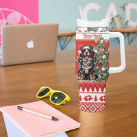 Personalized Merry Swissmas Tumbler With Handle Bernese Mountain Dog Christmas Pattern - Wonder Print Shop