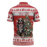 Personalized Merry Swissmas Zipper Polo Shirt Bernese Mountain Dog Christmas Pattern - Wonder Print Shop