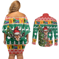 South Africa Christmas Couples Matching Off Shoulder Short Dress and Long Sleeve Button Shirt Springbok With Christmas Tree - Wonder Print Shop