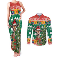 South Africa Christmas Couples Matching Tank Maxi Dress and Long Sleeve Button Shirt Springbok With Christmas Tree - Wonder Print Shop