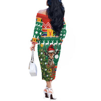 South Africa Christmas Off The Shoulder Long Sleeve Dress Springbok With Christmas Tree - Wonder Print Shop
