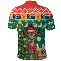 South Africa Christmas Polo Shirt Springbok With Christmas Tree - Wonder Print Shop