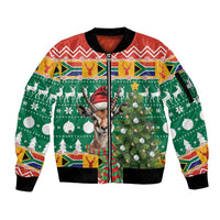 South Africa Christmas Sleeve Zip Bomber Jacket Springbok With Christmas Tree - Wonder Print Shop