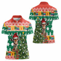 South Africa Christmas Women Polo Shirt Springbok With Christmas Tree - Wonder Print Shop