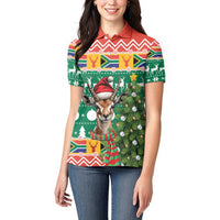 South Africa Christmas Women Polo Shirt Springbok With Christmas Tree - Wonder Print Shop