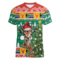 South Africa Christmas Women V-Neck T-Shirt Springbok With Christmas Tree - Wonder Print Shop