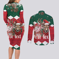 Personalized South Africa Christmas Couples Matching Long Sleeve Bodycon Dress and Long Sleeve Button Shirt Springbok With King Protea - Wonder Print Shop