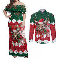 Personalized South Africa Christmas Couples Matching Off Shoulder Maxi Dress and Long Sleeve Button Shirt Springbok With King Protea - Wonder Print Shop