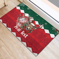 Personalized South Africa Christmas Rubber Doormat Springbok With King Protea - Wonder Print Shop