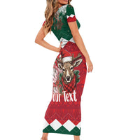 Personalized South Africa Christmas Short Sleeve Bodycon Dress Springbok With King Protea - Wonder Print Shop