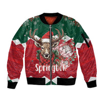 Personalized South Africa Christmas Sleeve Zip Bomber Jacket Springbok With King Protea - Wonder Print Shop