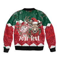 Personalized South Africa Christmas Sleeve Zip Bomber Jacket Springbok With King Protea - Wonder Print Shop