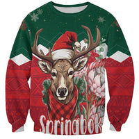 Personalized South Africa Christmas Sweatshirt Springbok With King Protea - Wonder Print Shop