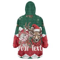 Personalized South Africa Christmas Wearable Blanket Hoodie Springbok With King Protea - Wonder Print Shop