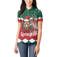 Personalized South Africa Christmas Women Polo Shirt Springbok With King Protea - Wonder Print Shop