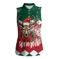 Personalized South Africa Christmas Women Sleeveless Polo Shirt Springbok With King Protea - Wonder Print Shop