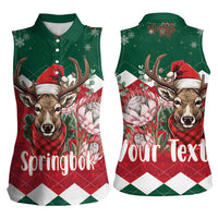 Personalized South Africa Christmas Women Sleeveless Polo Shirt Springbok With King Protea - Wonder Print Shop
