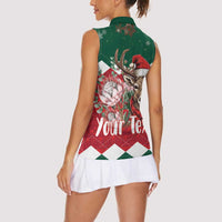 Personalized South Africa Christmas Women Sleeveless Polo Shirt Springbok With King Protea - Wonder Print Shop
