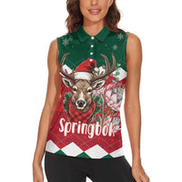 Personalized South Africa Christmas Women Sleeveless Polo Shirt Springbok With King Protea - Wonder Print Shop