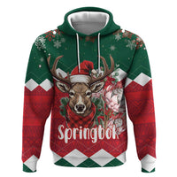 Personalized South Africa Christmas Zip Hoodie Springbok With King Protea - Wonder Print Shop